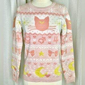Sailor Moon Luna & Sailor Guardian Symbols Women's Holiday Sweater XS BoxLunch